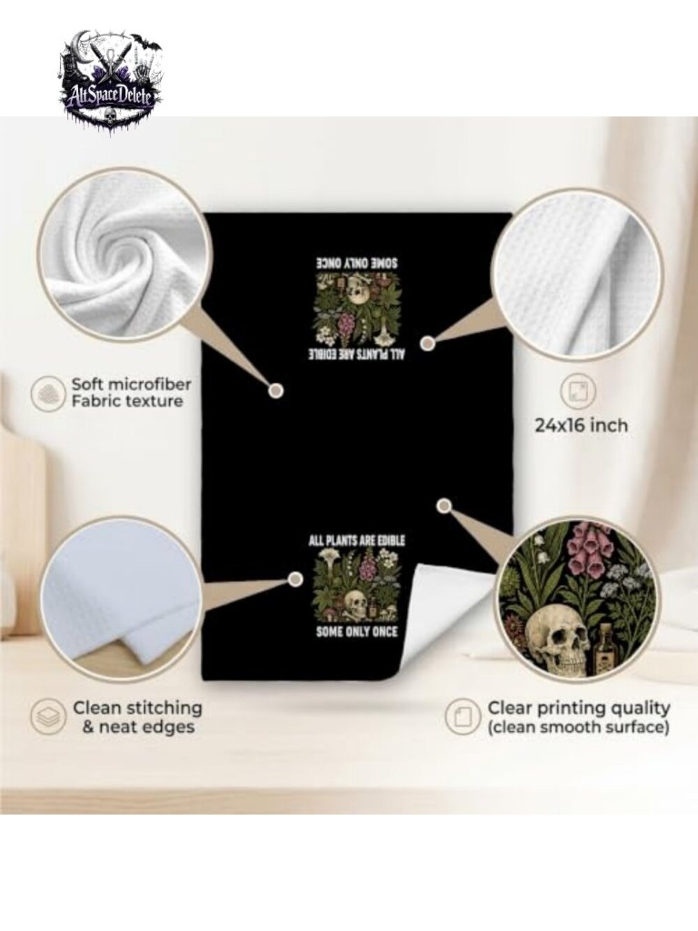 Gothic Botanical Dish Towels 16x24 Microfiber Kitchen Bathroom Decor - Picture 5 of 5